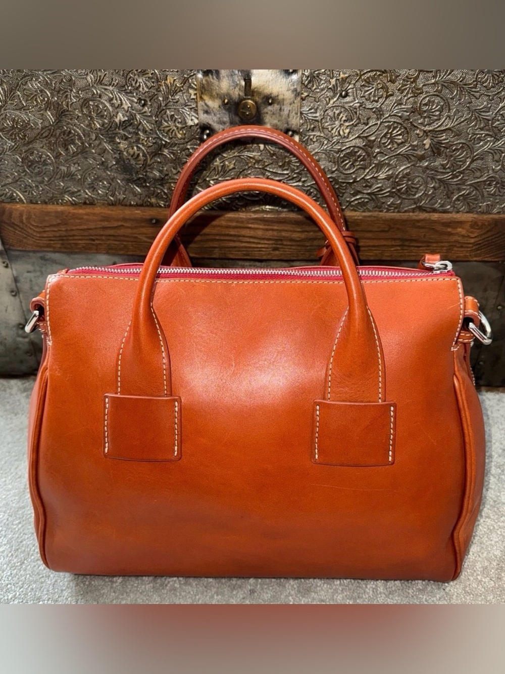Dooney & Bourke Florentine Toscana Front Pocket Satchel in ginger with strap - Picture 2 of 12